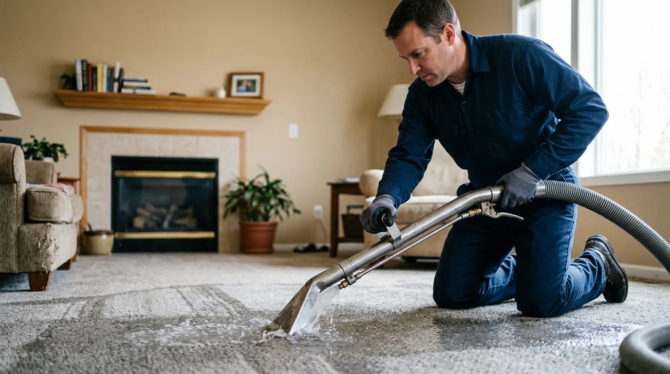 Water damage restoration technician working in a home in Arizona